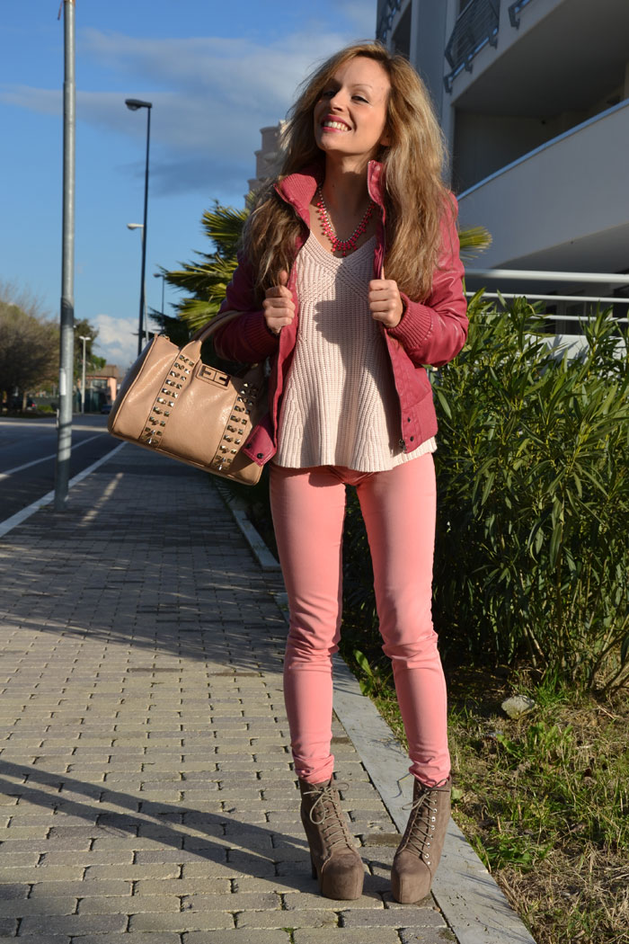 Bershka pink jacket, Elisabetta Franchi bag and Jeffrey Campbell Lita - It-girl by Eleonora Petrella