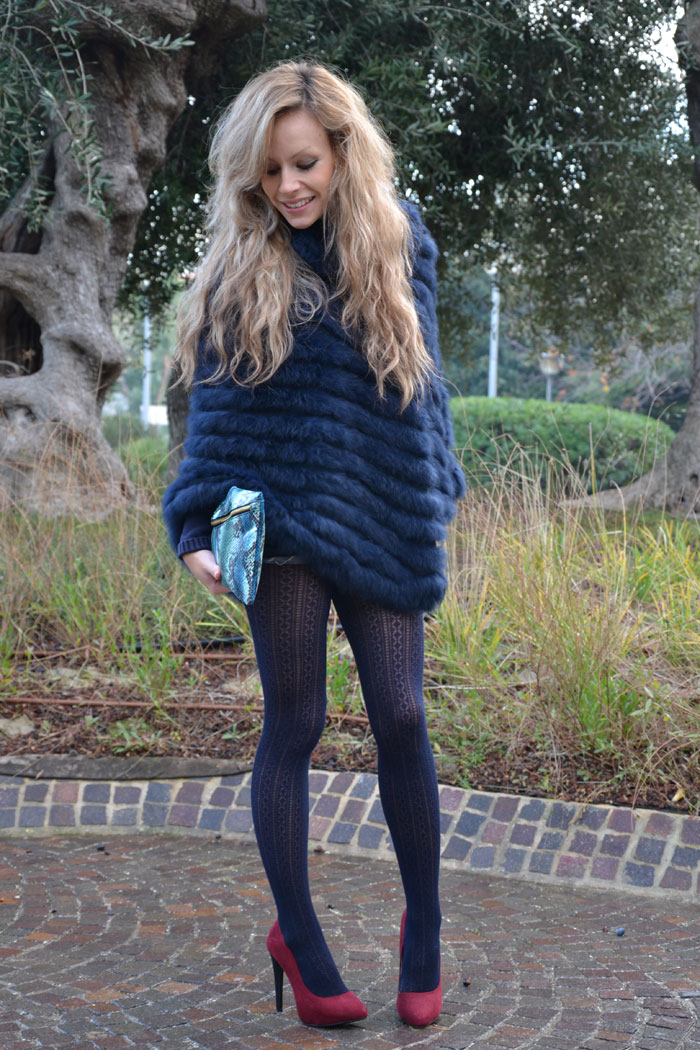 Blue faux fur cape, Zara heels and Asos pochette - It-girl by Eleonora Petrella