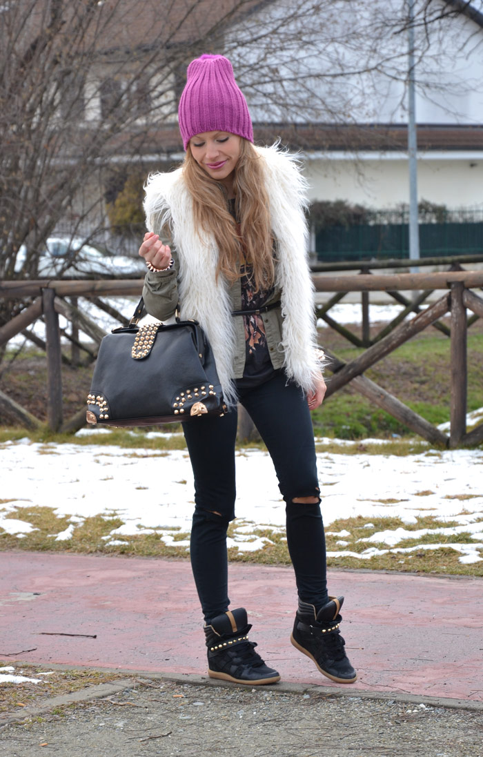 H&M faux fur, Zara sneakers alte and Oasap bag - It-Girl by Eleonora Petrella