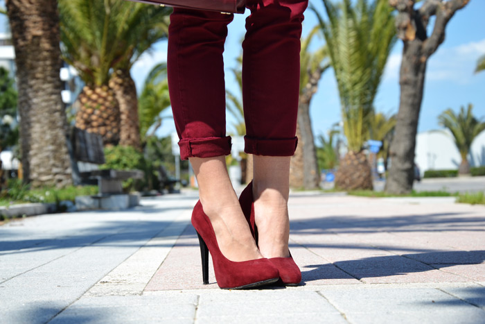 Stripes trend S/S 2013 and burgundy pants, heels and Coccinelle bag - outfit fashion blogger It-Girl by Eleonora Petrella