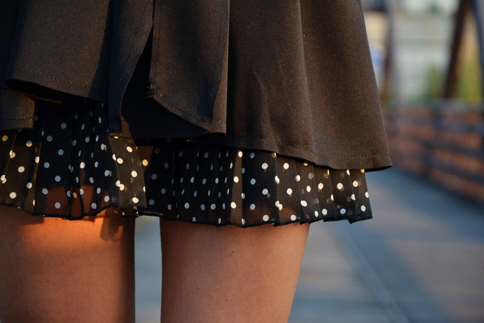 SheInside black coat, Zara skirt with polka dots and Moschino bag - outfit fashion blogger It-Girl by Eleonora Petrella