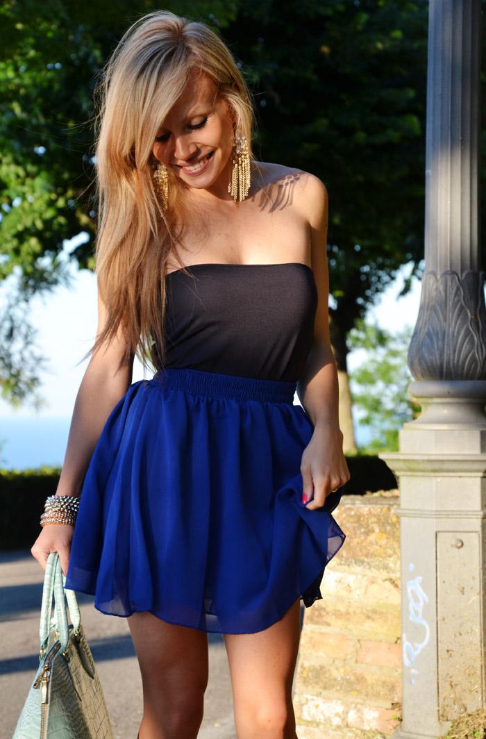 Oasap skater skirt electric blue and Zara pumps - outfit estate summer 2013 fashion blogger It-Girl by Eleonora Petrella