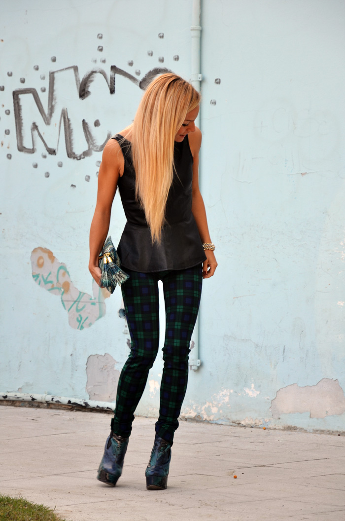 Tartan Zara pants Tartan trend outfit - leather peplum top - Asos shoes - look italian fashion blogger It-Girl by Eleonora Petrella