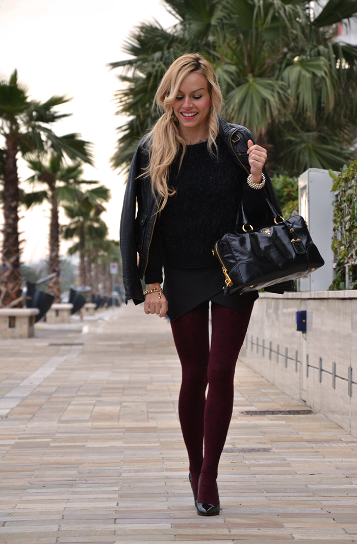 Zara Black skort nero, Imperfect Belen fluffy sweater, bauletto Prada bags – outfit Italian fashion blogger winter 2013 It-Girl by Eleonora Petrella