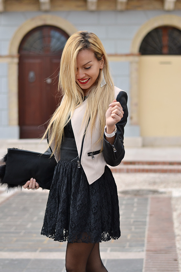 Vessts lace party dress, Zara high heels, Sheinside jacket – outfit winter 2014 italian fashion blogger It-Girl by Eleonora Petrella