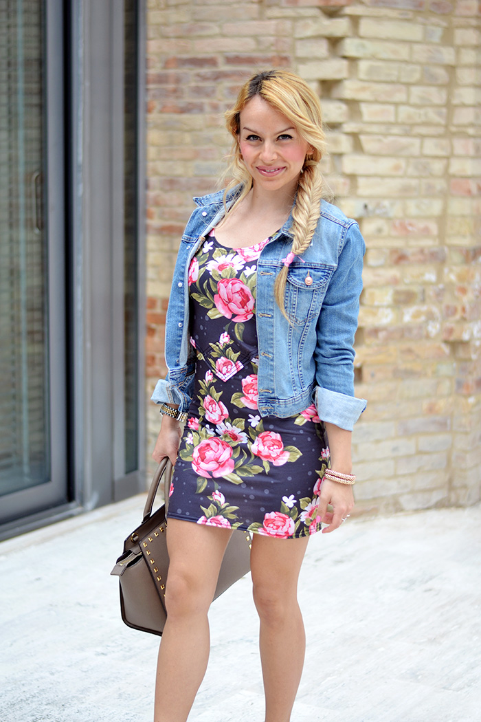 Mr Gugu shop Italia, cut out dress, floral dress, H&M denim jacket, outfit con giacca di jeans come indossare, look Italian fashion blogger It-Girl by Eleonora Petrella