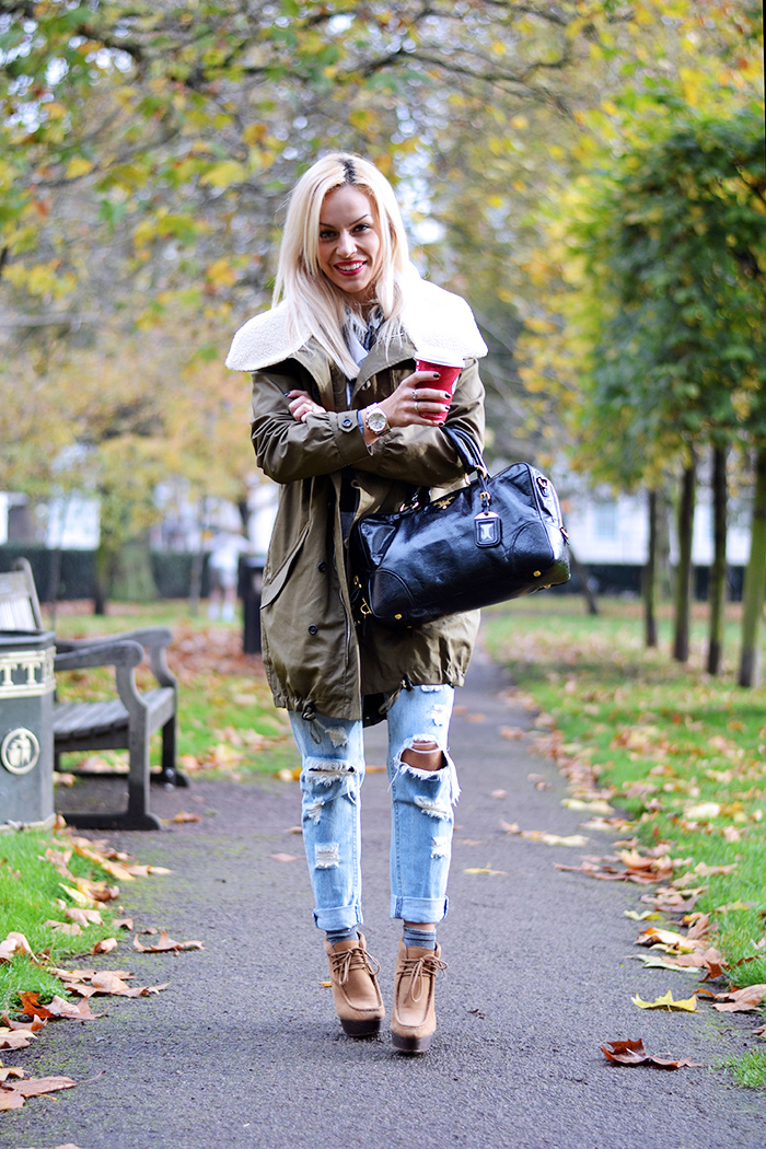 Ventifive abbigliamento italiano, modelli parka inverno 2014, parka coat outfit ideas, look Londra, ripped jeans – fashion blogger It-Girl by Eleonora Petrella